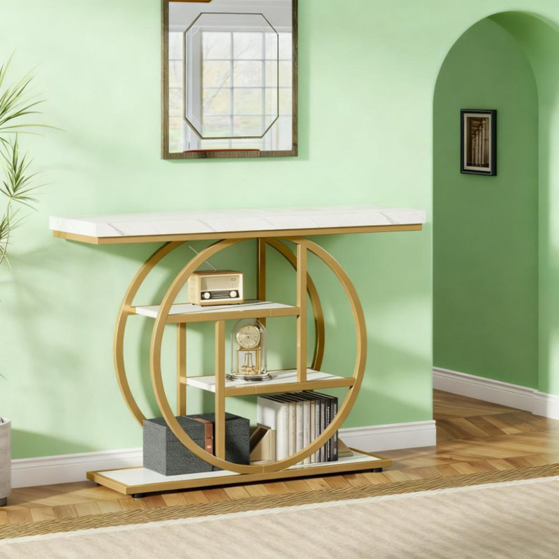 Nazirah 41.3'' Console Table, White Marble, Gold