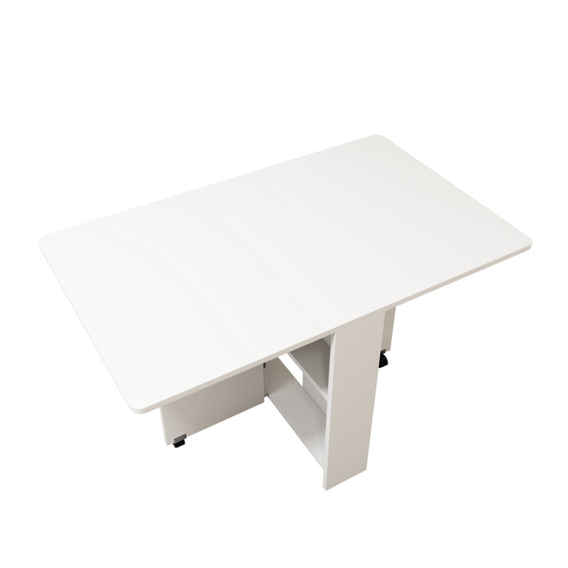Table pliable blanche de 50,77 pouces - Essentiel pour la maison, peut être entièrement dépliée ou pliée de façon compacte, avec optimisation de l'espace de la roue de frein pliante polyvalente pouvant accueillir 5 à 6 personnes, activée