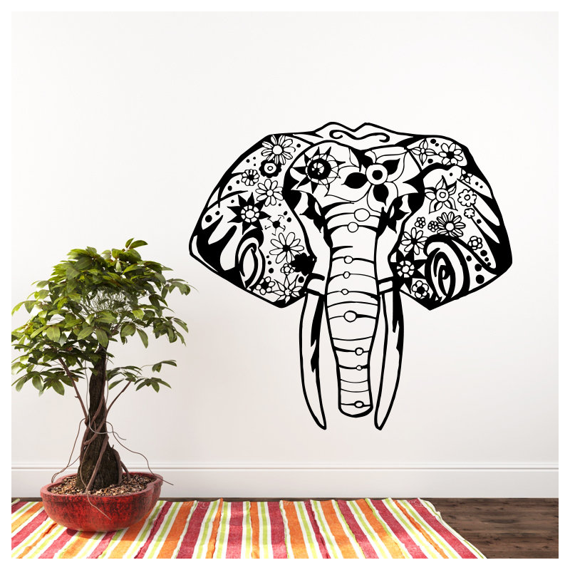 Décalcomanie murale éléphant yoga Litton, Noir