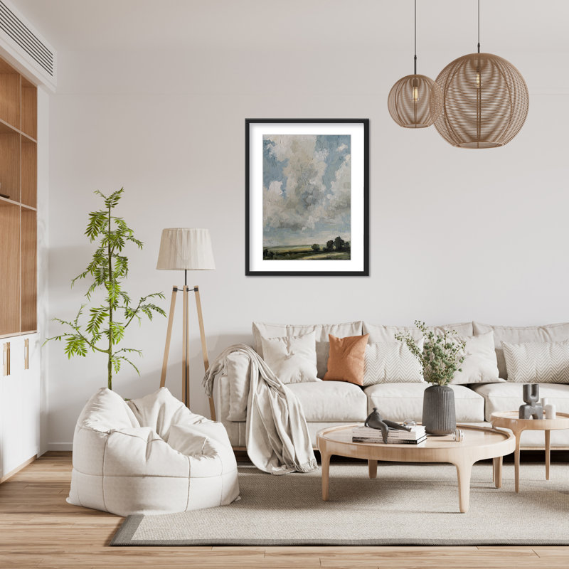 Nature Inspired Surreal Vistas: Abstract Realism Of Hills And Cloudy Skies, Black, Framed Matted Print