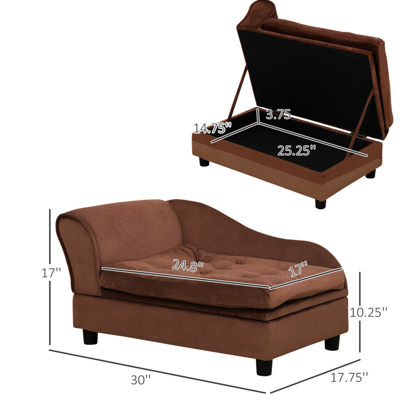 Modern Pet Bed For Tiny Dogs, Hidden Trunk, 3" Foam Cushion, Comfy, Brown Small Dog With Storage Capacity, Couch, Cozy,