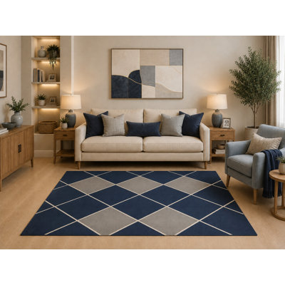"Ultra léger" 5 pi x 7 pi Tapis à damier étoile bleu marine à motif géométrique crème pour le salon, la salle à manger, le bureau, le dossier antidérapant en silicone à poils courts