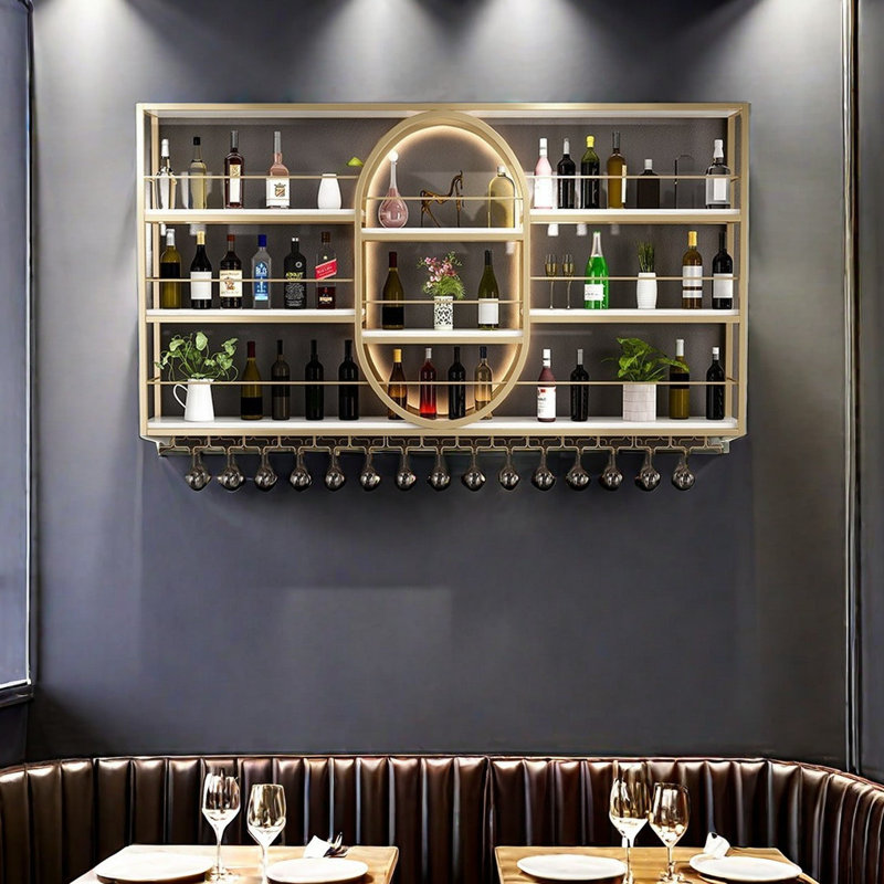 Support à vin léger mural rond de luxe, Doré, 47.2" H x 78.7" W x 7.8" D