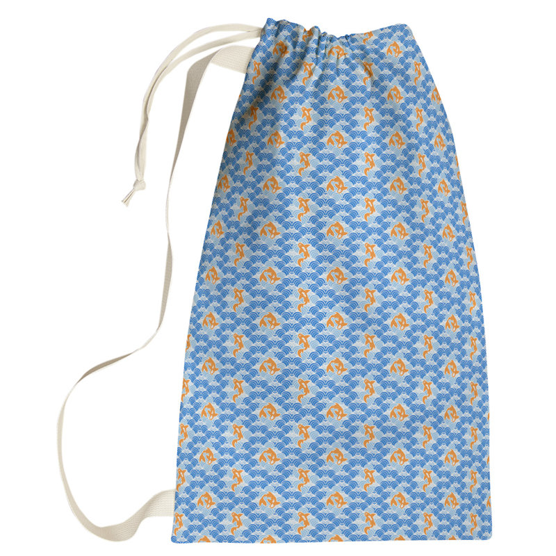 Sac à linge à poissons vagues koi, Grand (H 76,5 po x l 29,5 po x P 1,5 po), Bleu