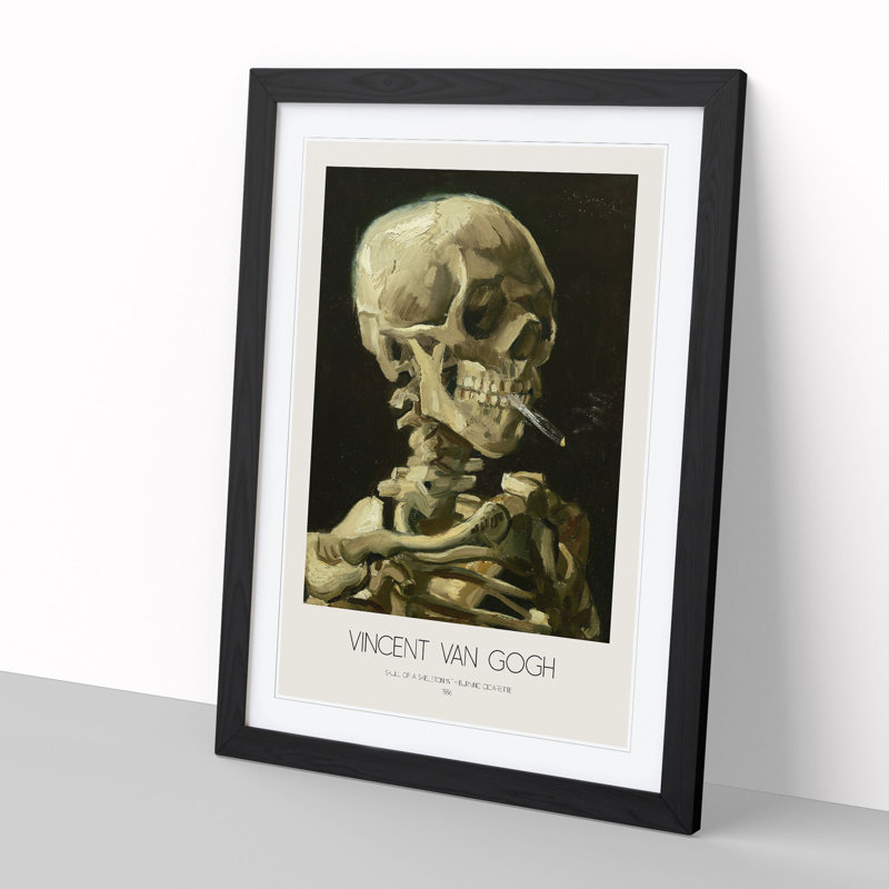 Skull of a Skeleton with Cigarette with Border by Vincent Van Gogh - Picture Frame Painting, Black Framed