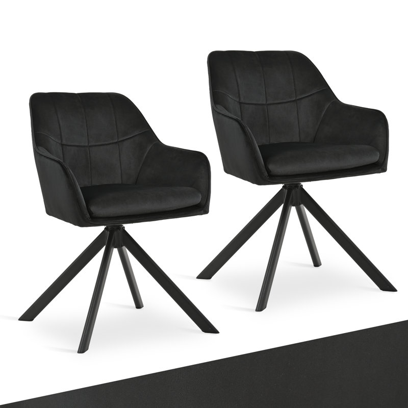 51cm H Upholstered Arm Dining Chair, Black Velvet