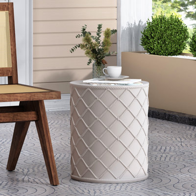 Chic Lightweight Concrete Table With Nautical Detail - 15.07" X 17.92" Ready To Use Contemporary Rope Ornament Square Instant Setup