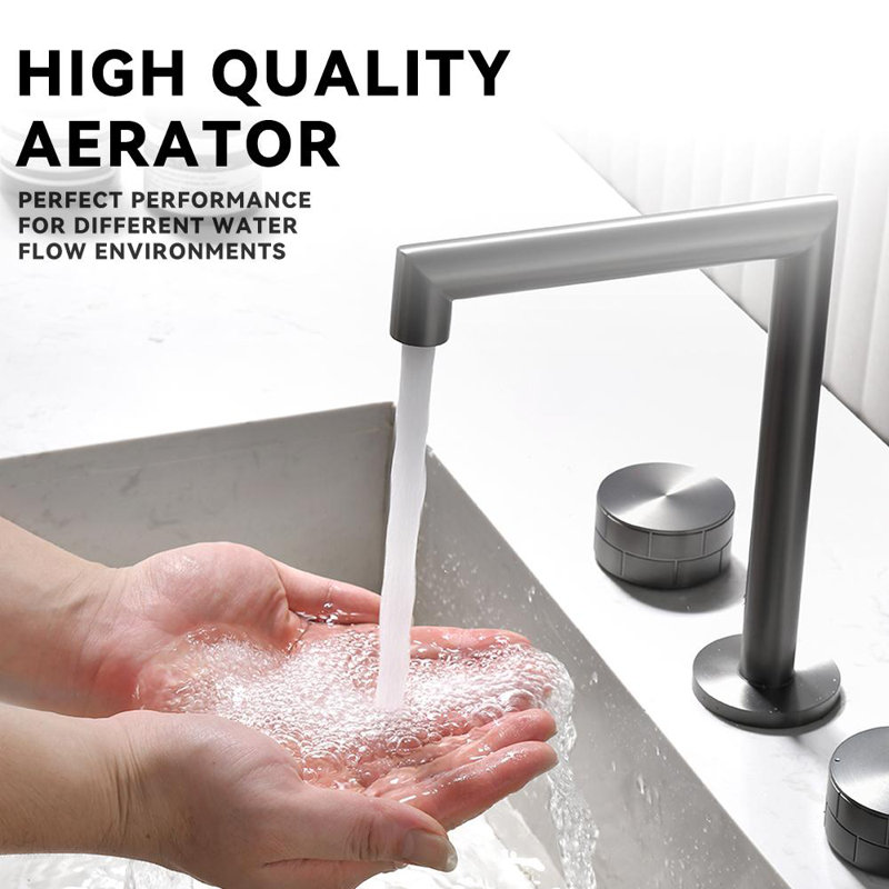 Gunmetal Gray Brass Double Handle Widespread Bathroom Faucet