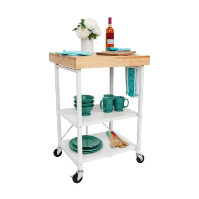 Origami Foldaway Rolling Kitchen Cart Steel Top