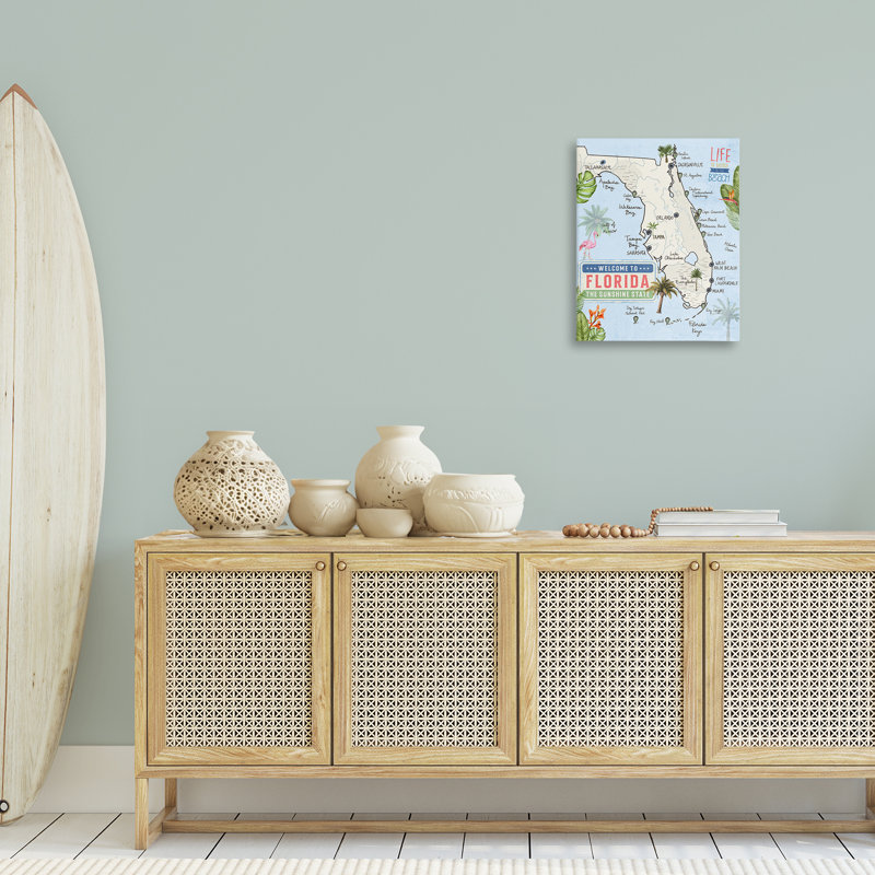 «Florida Map Beach Life», art mural sur toile, design par Kim Allen, H 20 po x l 16 po