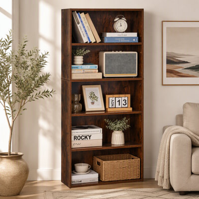 5 Tiers Narrow Bookshelf, 53 in Wooden Open Bookcase with Height-Adjustable Shelf, Freestanding Tall Display Storage Floor Bookcase Bookshelf for Library, Bedroom, Living Room, Office, Brown