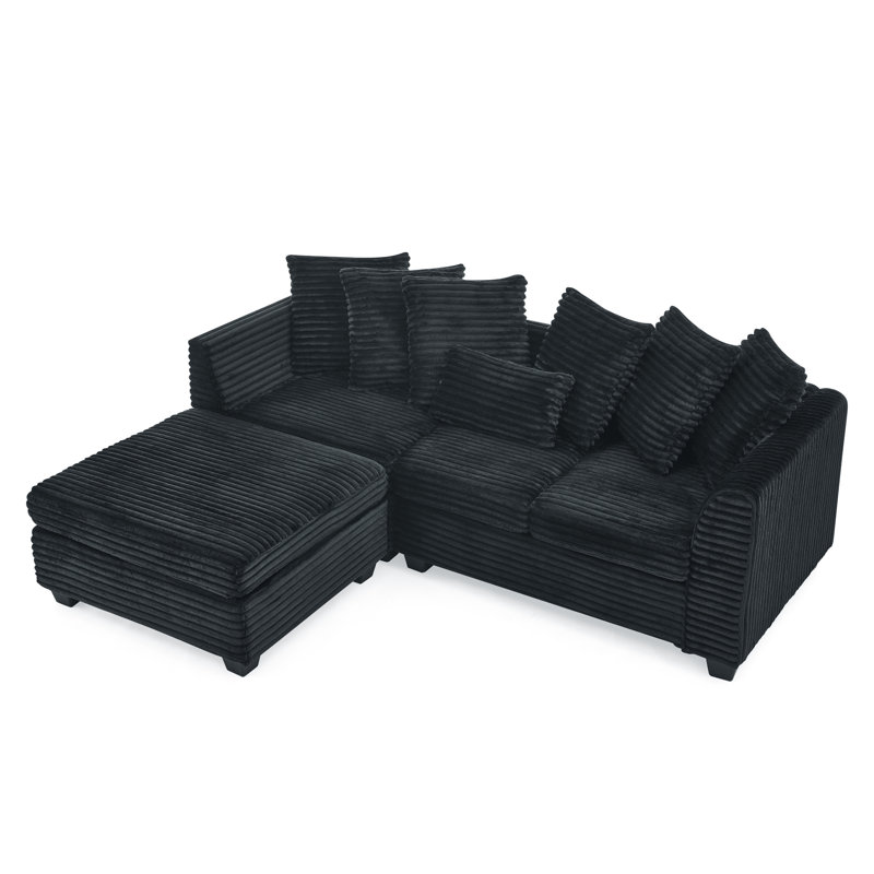 Canapé-lit modulaire rembourré Corduroy, Velours côtelé noir