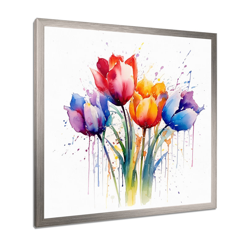 Herald Tulip Flowers - Tulipes, impressions sur toile, H 16 po x l 16 po x P 1 po, Cadre simple argenté