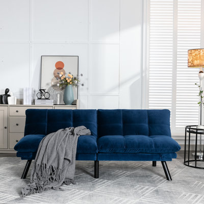 Navy Blue Bed With Pillow Back And Foam Filler, Adjustable, Small Living Space Upholstered Convertible , Filler Armrest Adjustment