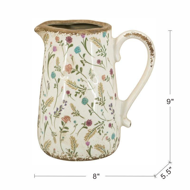 Vase en céramique 8 x 5,5 x 9 po avec motifs floraux multicolores, H 9 po x l 8 po x P 5,5 po