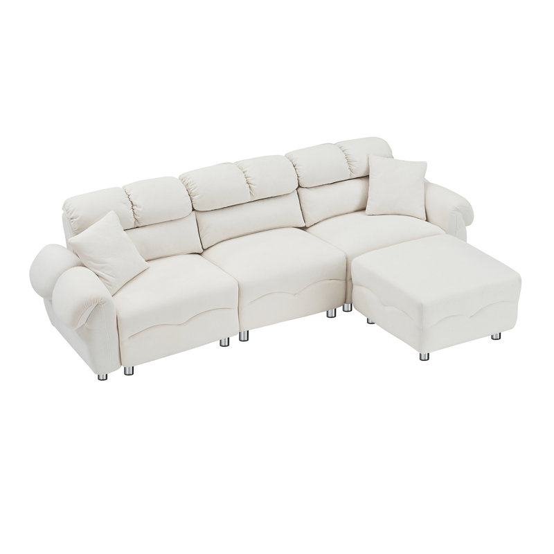 Agirta Velvet L-Shaped Sectional Reversible, Beige Velvet, 39.8" H x 78" W x 50" D