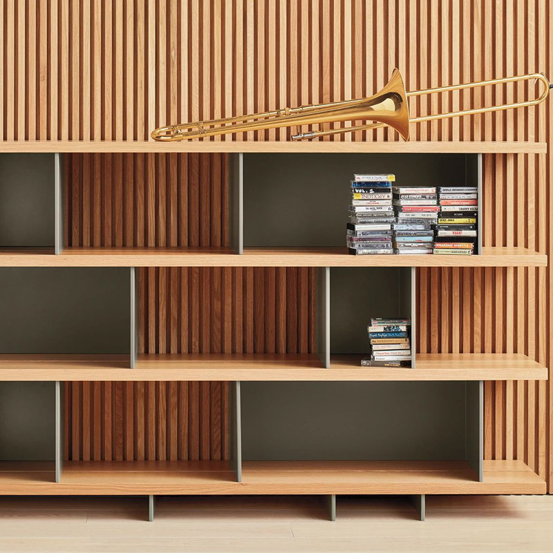 Happy Day Bookcase, (3 Shelves) 29" H x 81" W x 14" D, White Oak/Putty
