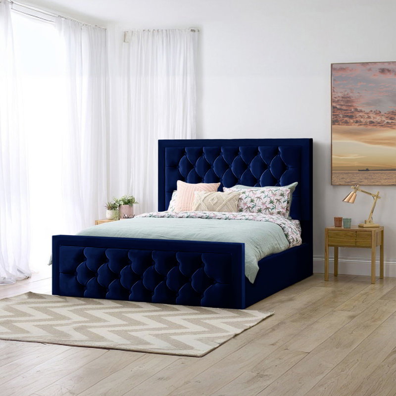 Lillias Upholstered Ottoman Storage Bed, 135 x 190 cm, Marine
