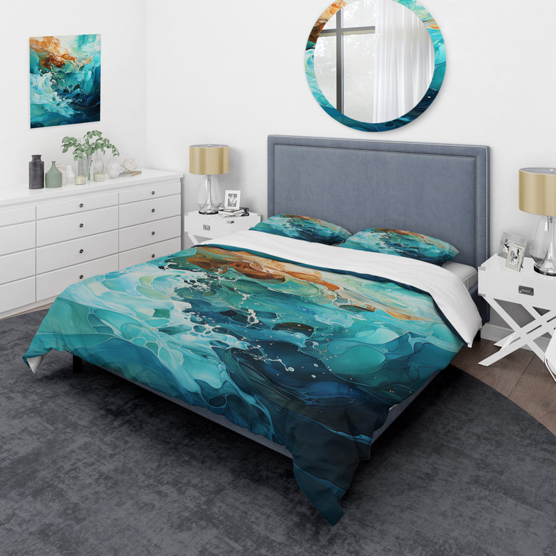 Ensemble de housse de couette Aqua Dream Rush Flow 4 - Abstract Collages, Housse de couette pour très grand lit