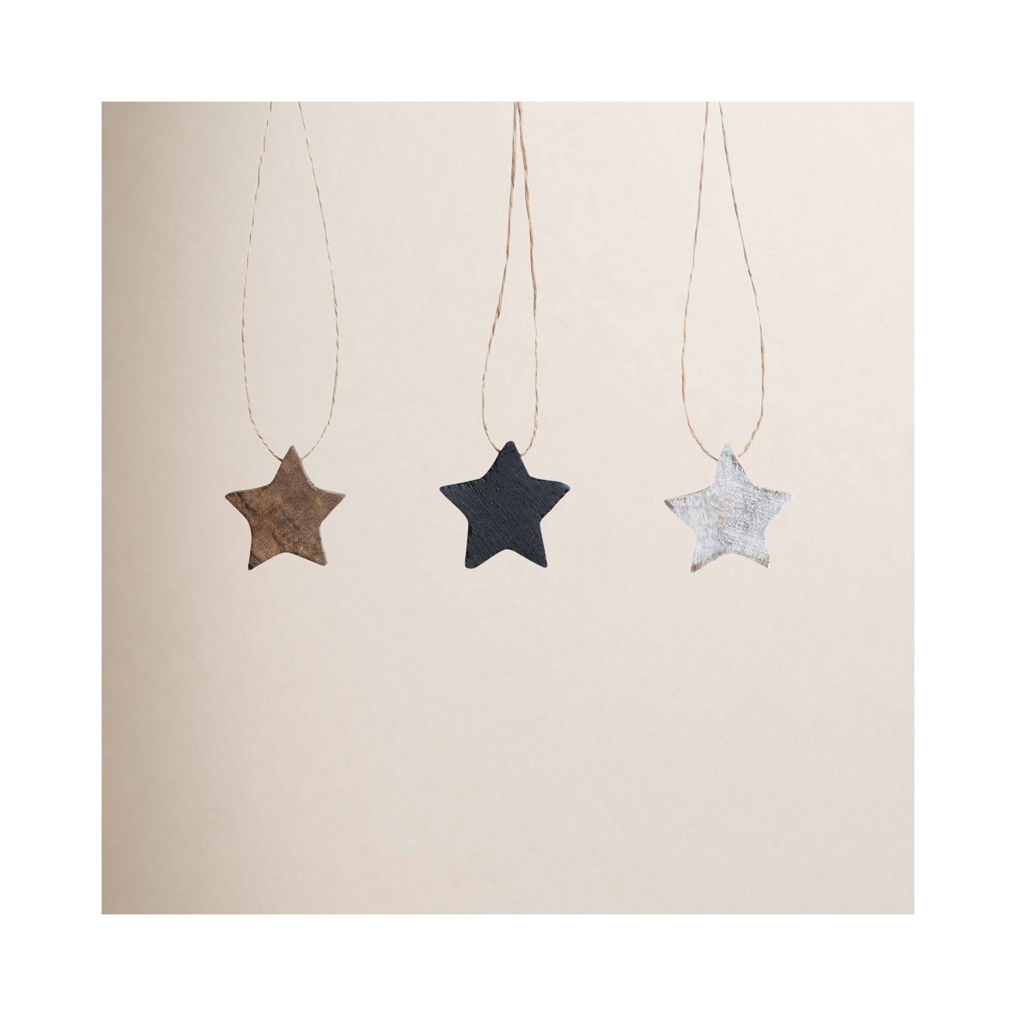 24-Piece Mango Wood Star Ornaments With Jute Hangers