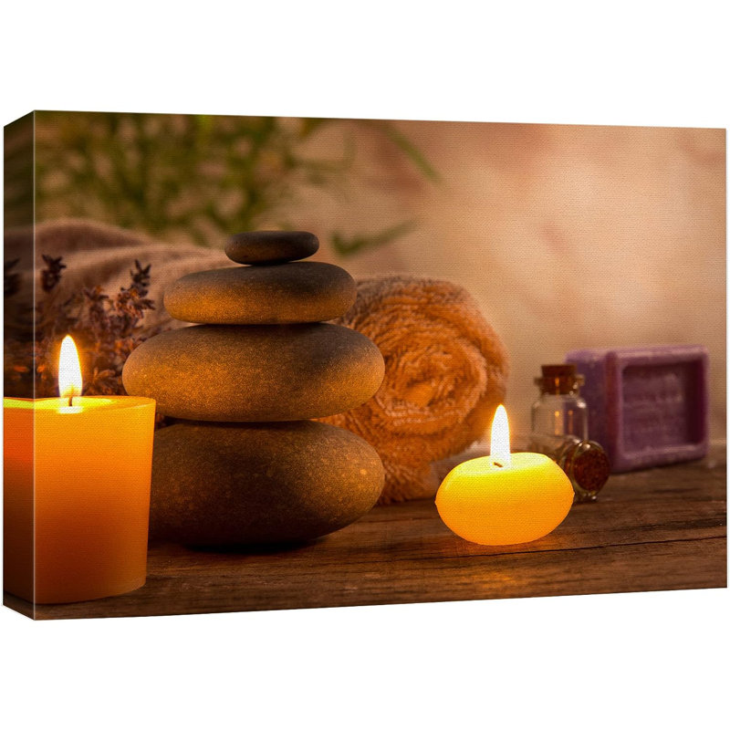 «Zen Pilates Tropical Plant Massage Stone Candles Yoga Nature», reproduction sur toile, H 12 po x l 18 po x P 1,5 po