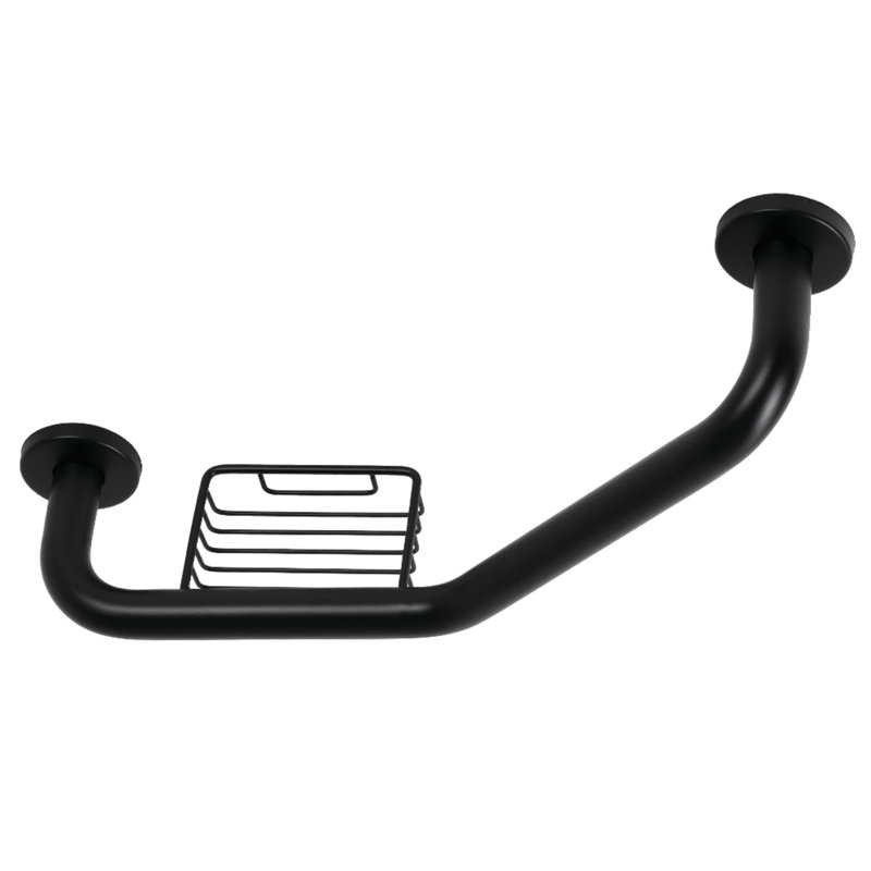 Kingston Brass Meridian 10-Inch x 12-Inch Angled Grab Bar with Soap Holder, Matte Black