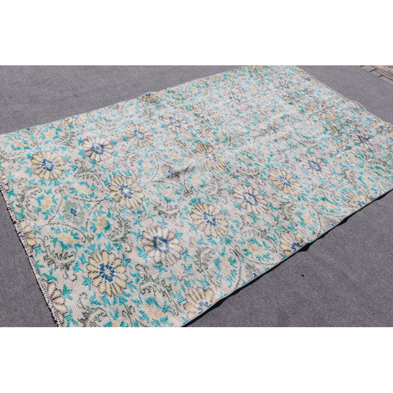 Tapis beige turc rétro: cadeau de décoration antique idéal pour la chambre de bébé ou la salle à manger