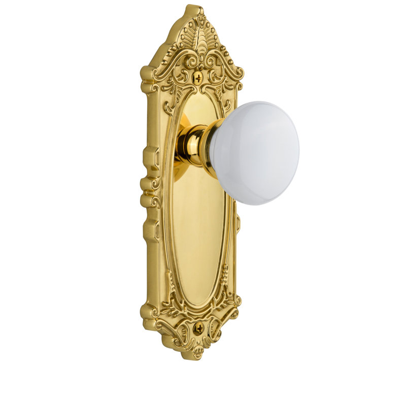 Grandeur Grande Victorian Plate Single Dummy with Hyde Park Door Knob, Polished Brass