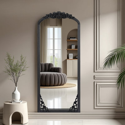 Arch Solid Wood Mirror Ornate Mirror Wall Mirror Retro Mirror with Carved Frame