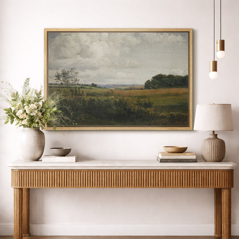 Rustic Countryside "Moody Rural Countryside Landscape Artwork, Pastoral Farmhouse Neutral Wall Pictures, Framed Canvas Giclee Print Wall Art"