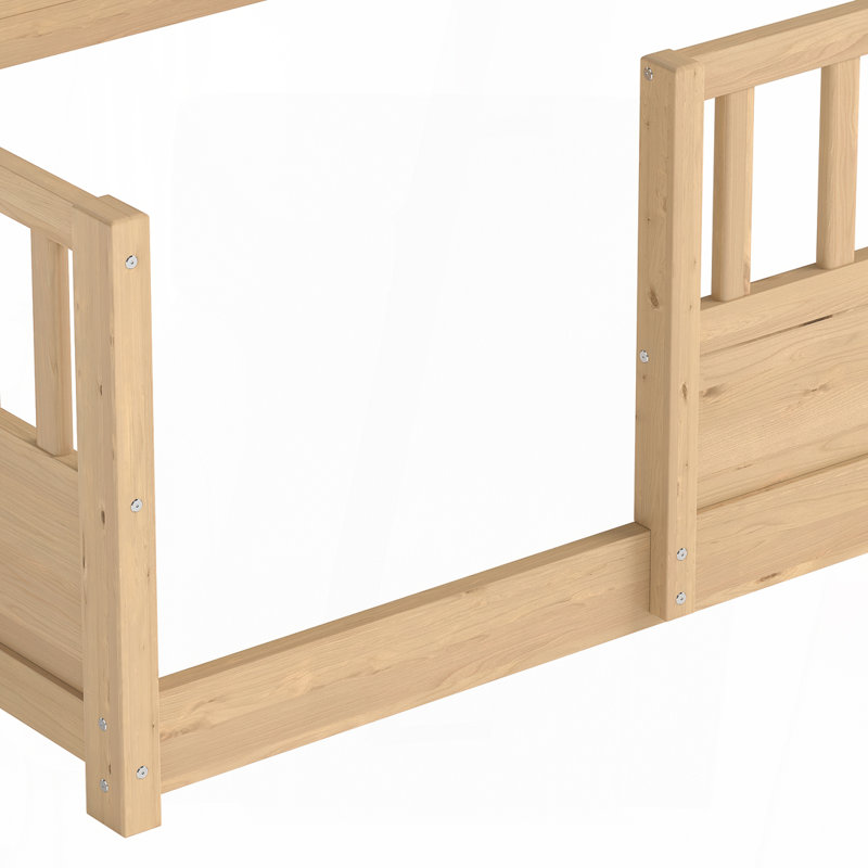 lit en bois avec garde-corps de clôture, Naturel, Double