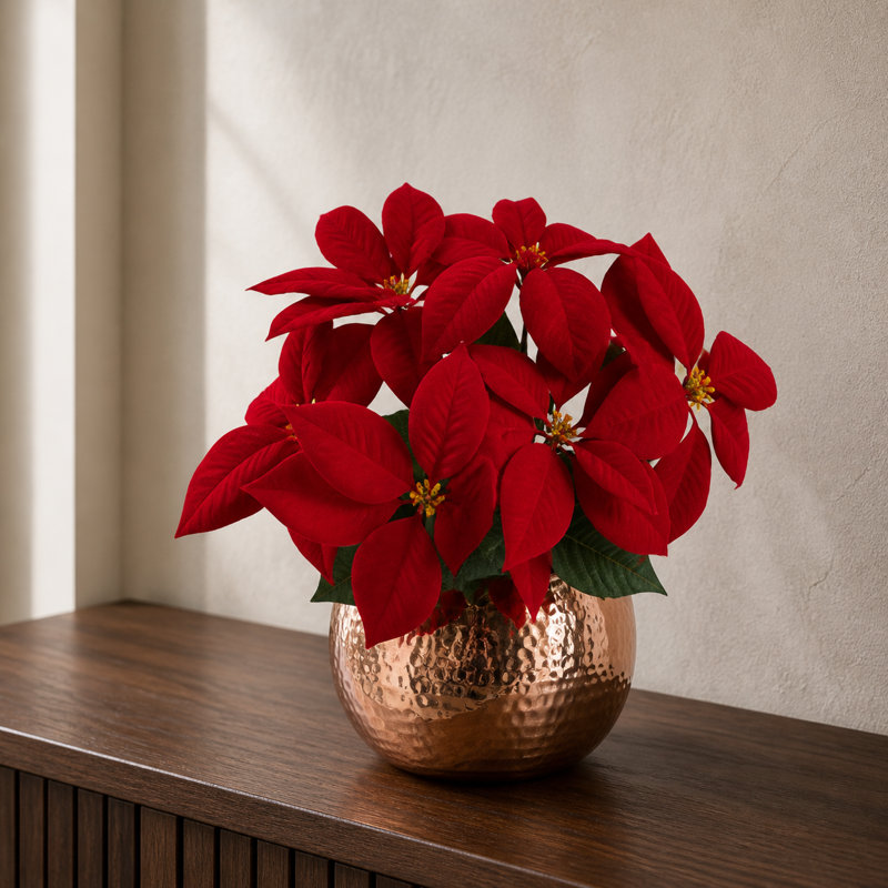 Plastic, Silk Artificial Arrangement in Pot, Copper