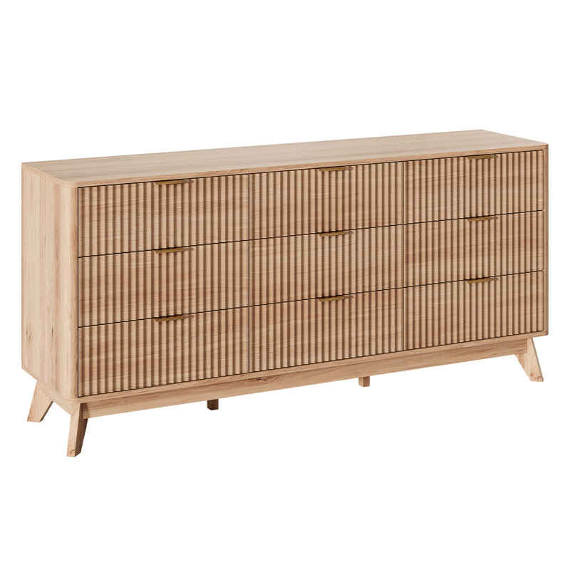 Commode à 9 tiroirs de 160 cm de large, couleur naturelle, Natural