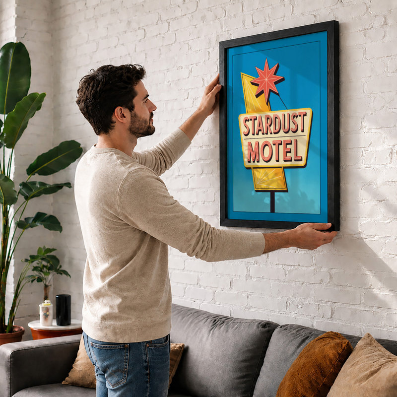 Stardust Motel Retro - Framed Print, Black, A3 - 42.0 x 29.7 cm