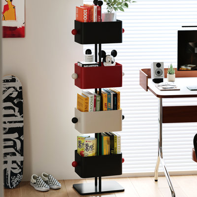 Présentoir à cubes à 4 tablettes verticales colorées en métal de style Art décontracté classique pour espace de vie principal, dos fermé, conception d'angle murale à 90 po de profondeur, 10,07 po de profondeur, 13,95 po de largeur, 53,57 po de hauteur avec