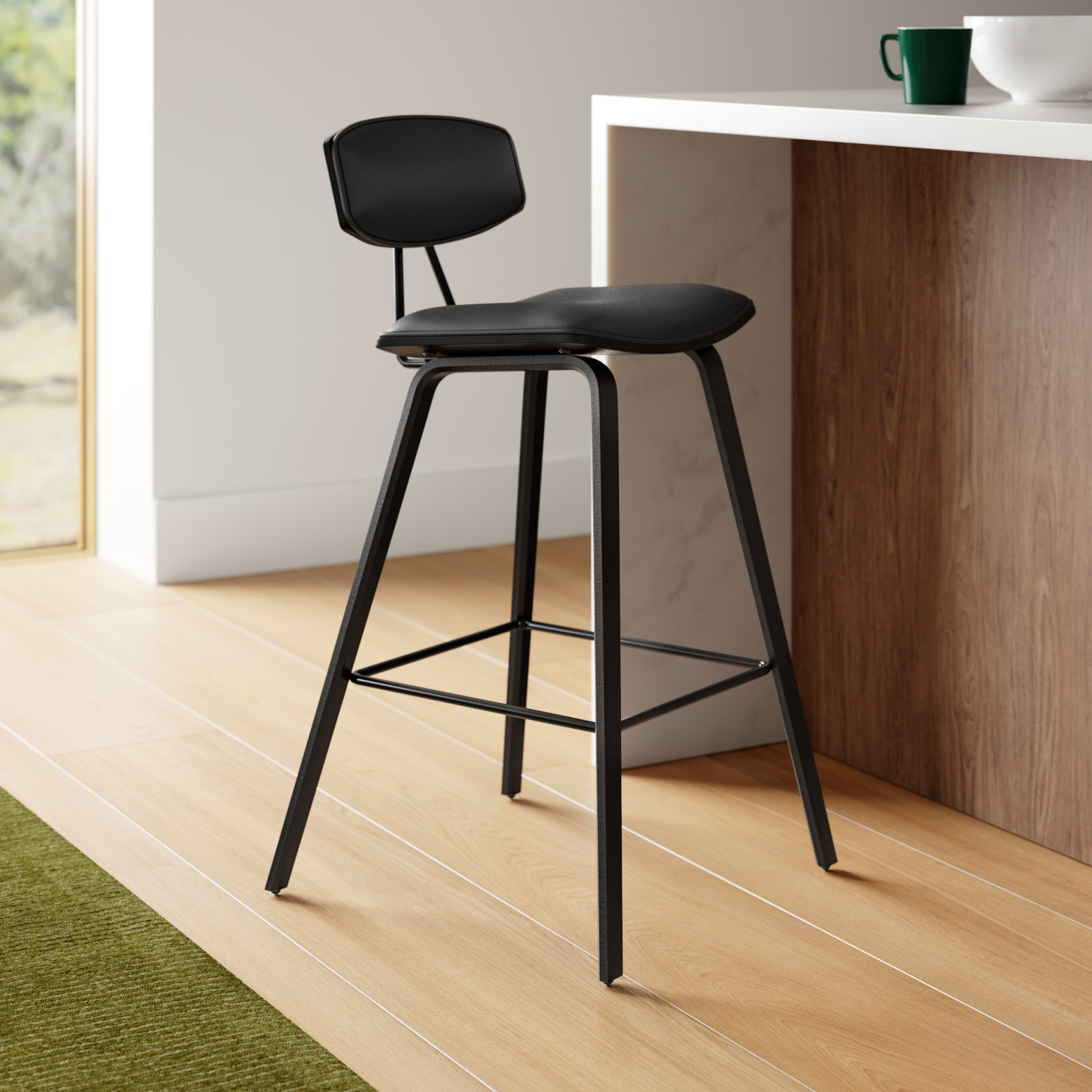 Payton Vegan Leather Bar & Counter Stool, Bar Stool (29" Seat Height), Black Faux Leather, Black