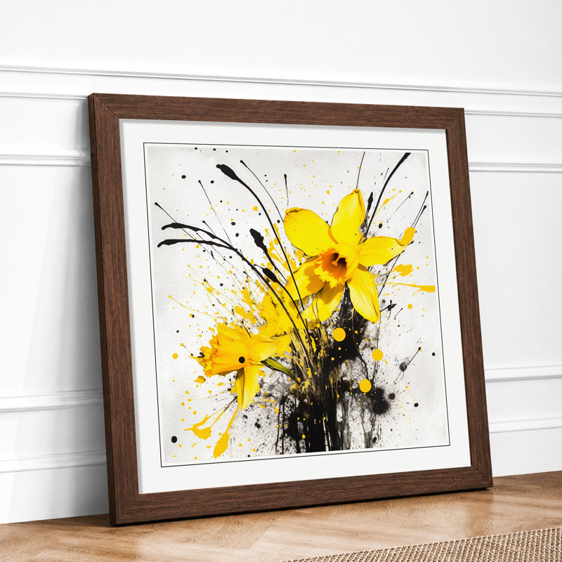 Daffodil Splatter - Framed Print, Walnut