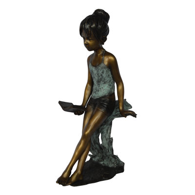Statue de jeune fille assise et lisant un livre en bronze, décoration Shanahan pour la maison ou le jardin, L 19 po x l 15 po x H 36 po