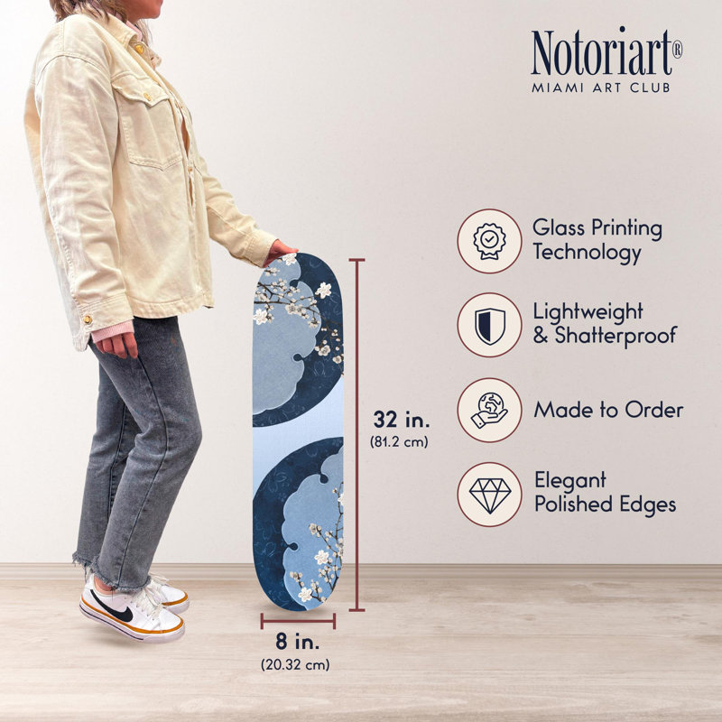 Art mural japonais en acrylique Skateboard par Notoriart, 8 x 32, cerise bleue II, Blue Cherry II