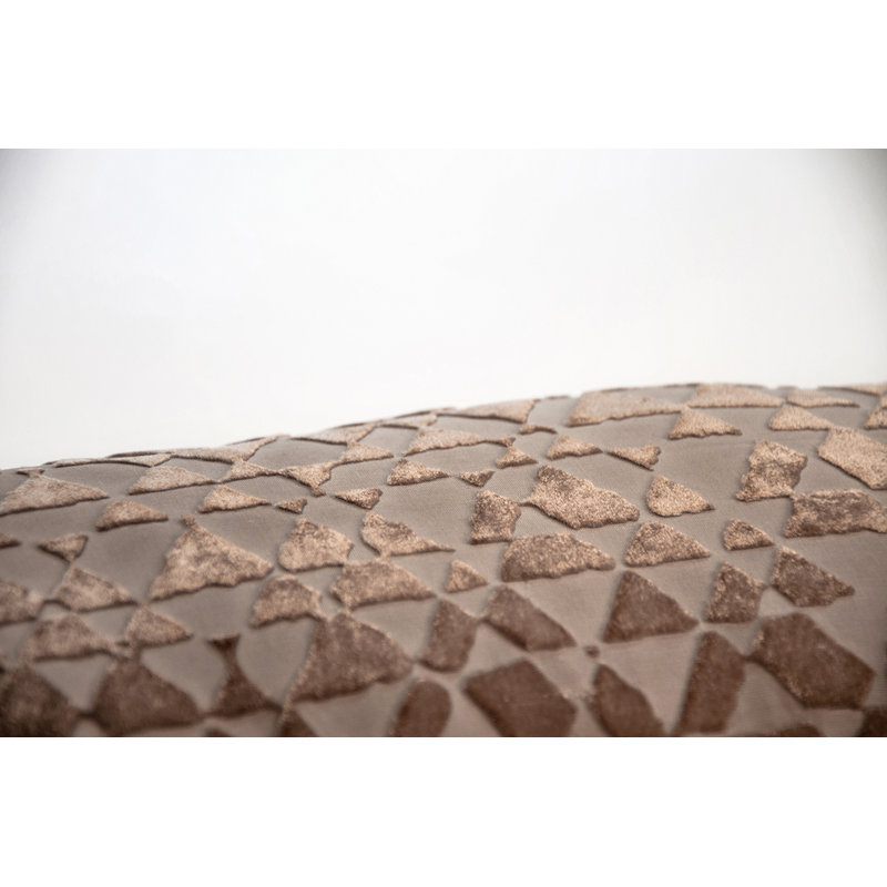 Triangles Lumbar Velvet Pillow Cover & Insert, Coyote, 12" H x 24" W
