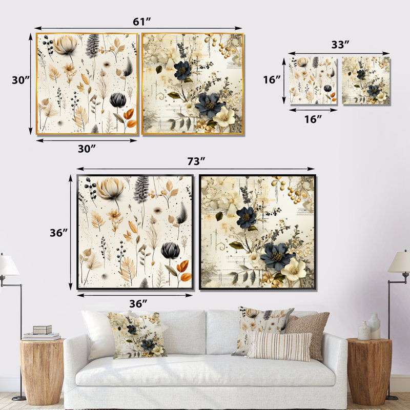Ensemble de salon Cobee - Abstract Collages Wall Art, Toile tendue, H 16 po x l 33 po x P 1 po