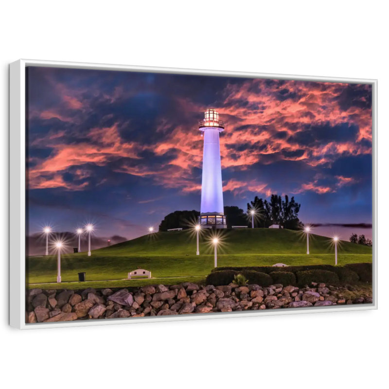 Long Beach Lighthouse, 46" X 31", Floating Frame White