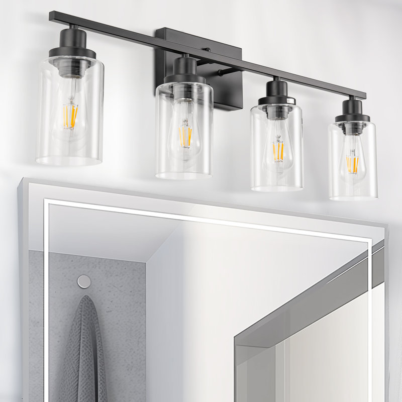 Breeonna Dimmable Bathroom Vanity Light with Clear Glass Shade, Matte Black, 4