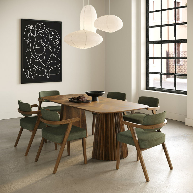 Weybridge - Table de salle à manger moderne en noyer à chevrons de style Mid-Century