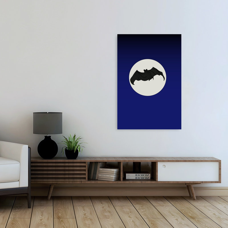 Chauve-souris sous la pleine lune - Illustration murale abstraite contemporaine représentant une chauve-souris dans un paysage faunique.