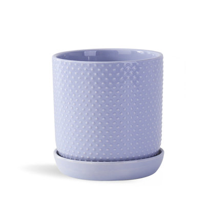 Pot cylindrique à pois avec soucoupe intégrée, pot moyen en céramique émaillée (lot de 4) - Jayce Outdoor