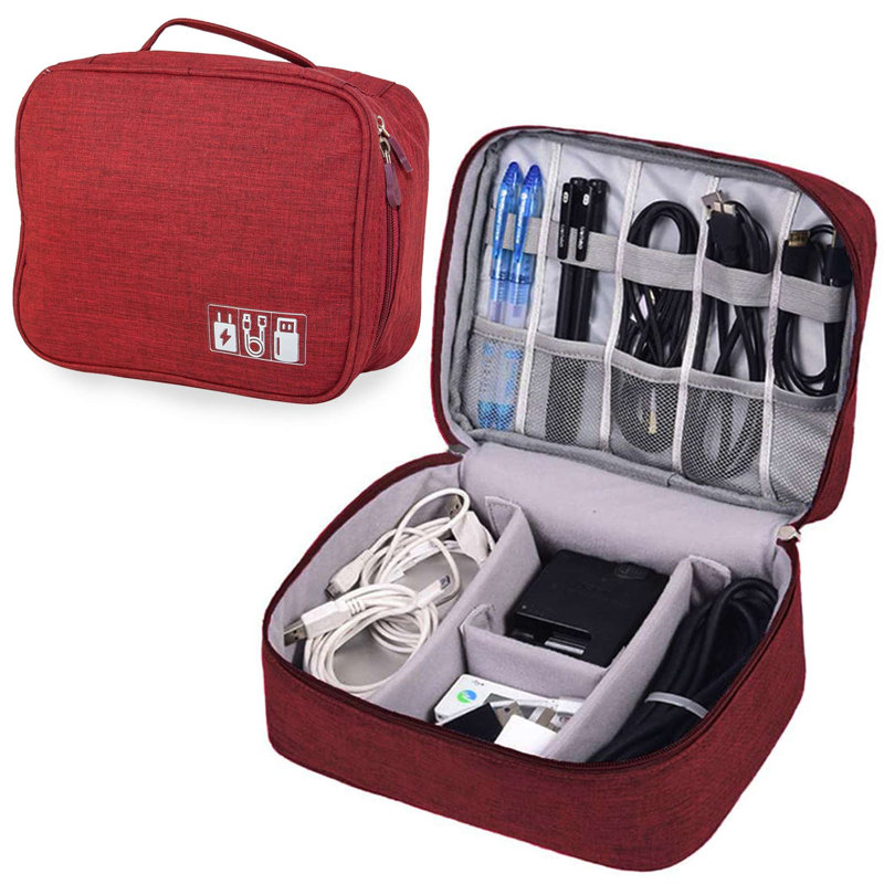 Étui de rangement pour accessoires électroniques sac de rangement pour câble, téléphone, chargeur, Rouge
