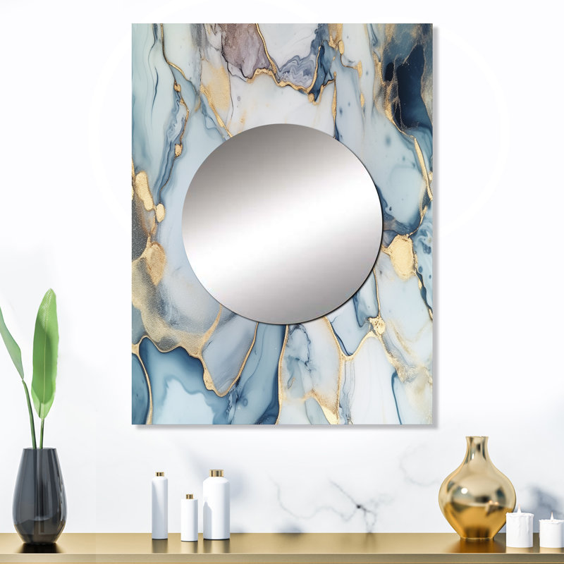 «Dores» gris et or, art liquide à l'encre tendre III - miroir mural décoratif Fractals, 32 po x 24 po