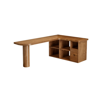 Bureaux en bois massif en L noyer clair