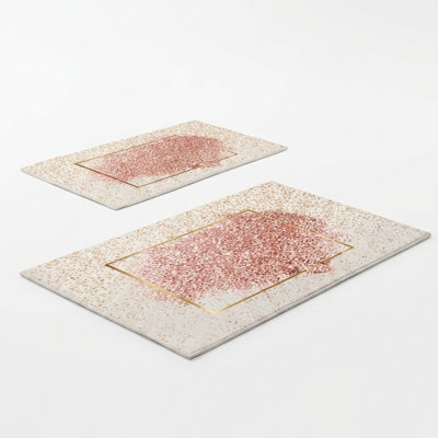 Eleanor Rose Gold Geometric Non-Slip 2-Piece Bath Mat Set